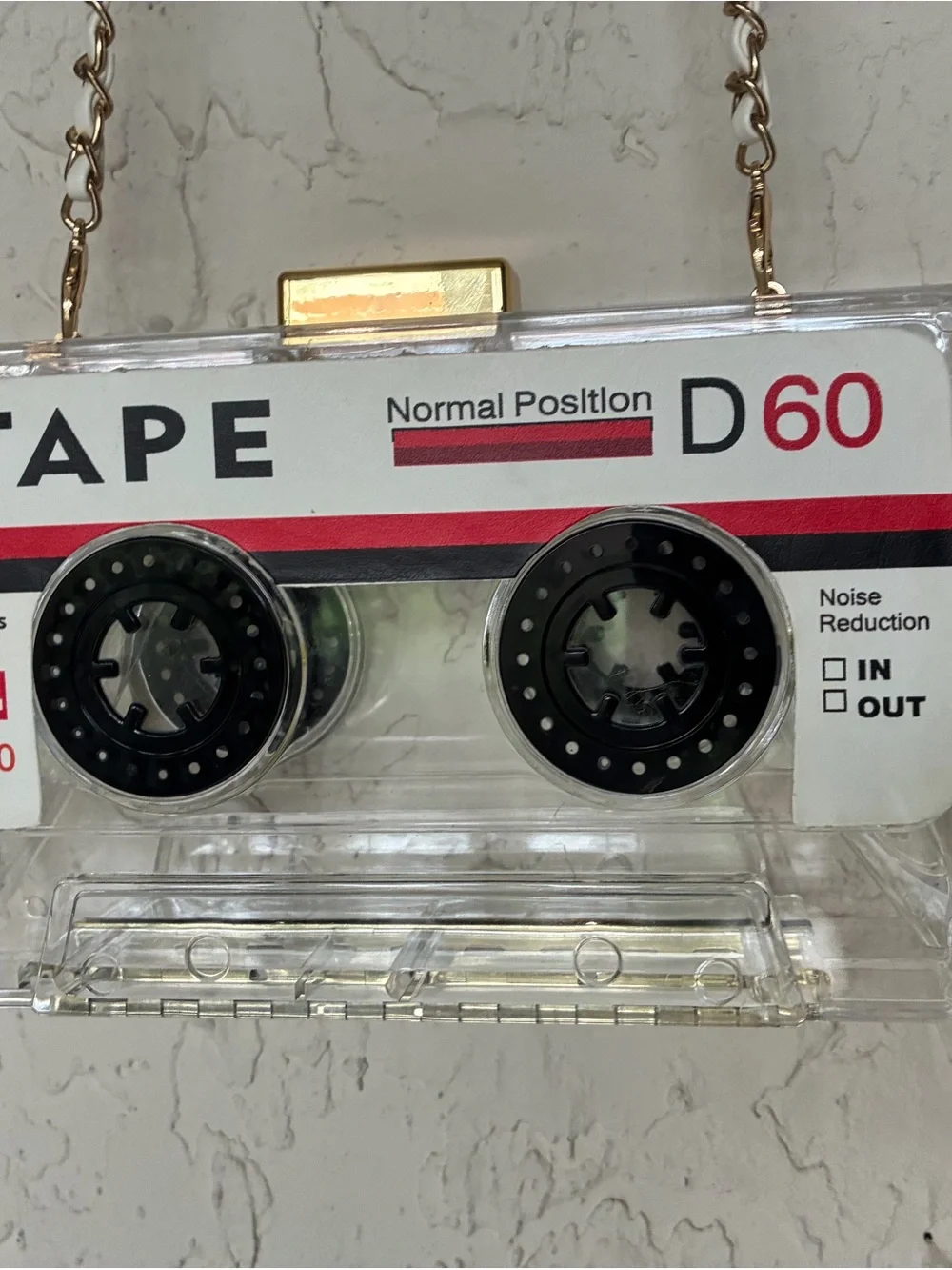 Clear Cassette Tape Crossbody Bag with Gold Chain - Picture 3 of 4